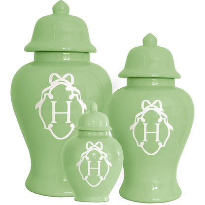 Bow Monogram Ginger Jars in Cabbage Patch Green