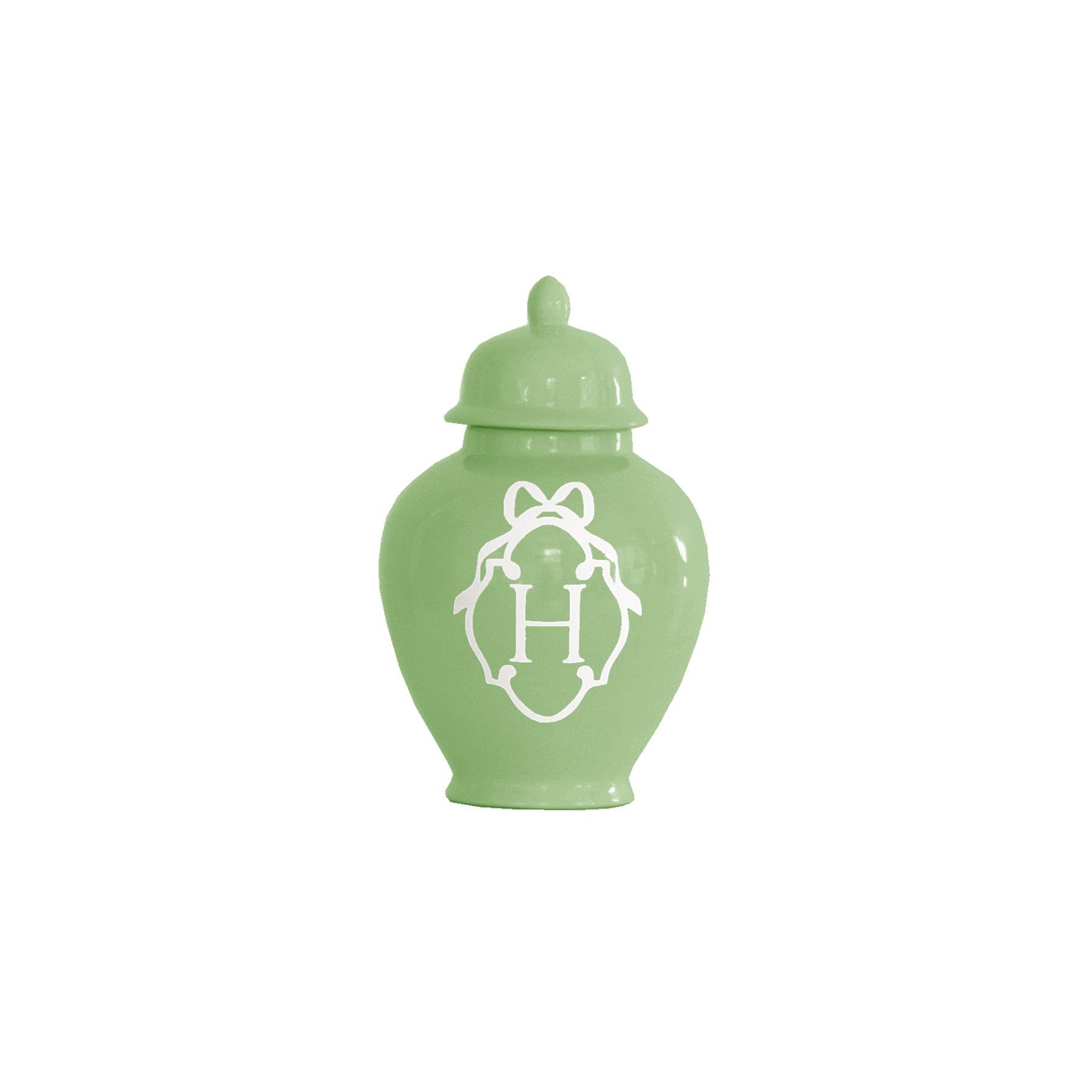 Bow Monogram Ginger Jars in Cabbage Patch Green