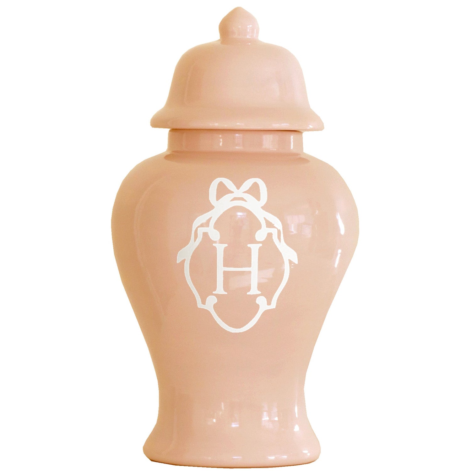 Bow Monogram Ginger Jars in Coral
