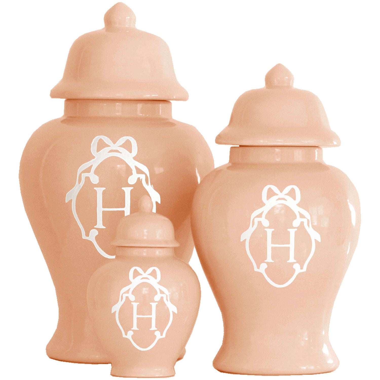 Bow Monogram Ginger Jars in Coral