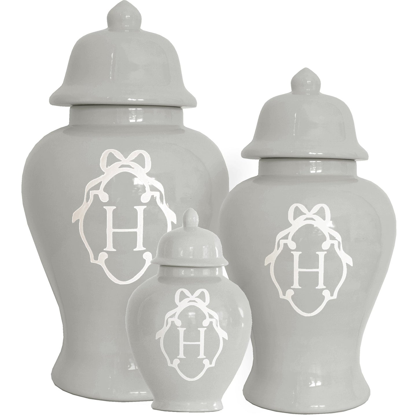 Bow Monogram Ginger Jars in Light Gray