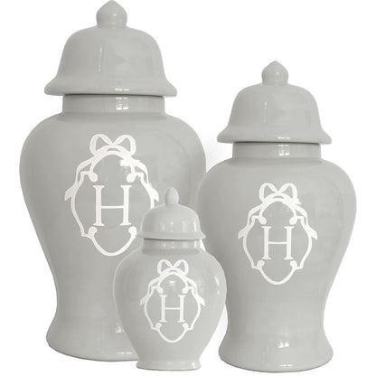 Bow Monogram Ginger Jars in Light Gray