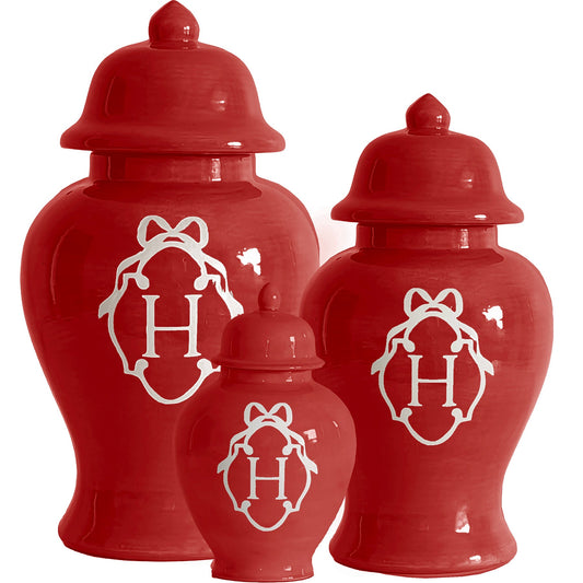 Bow Monogram Ginger Jars in Red