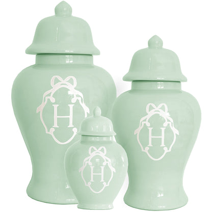 Bow Monogram Ginger Jars in Sea Glass