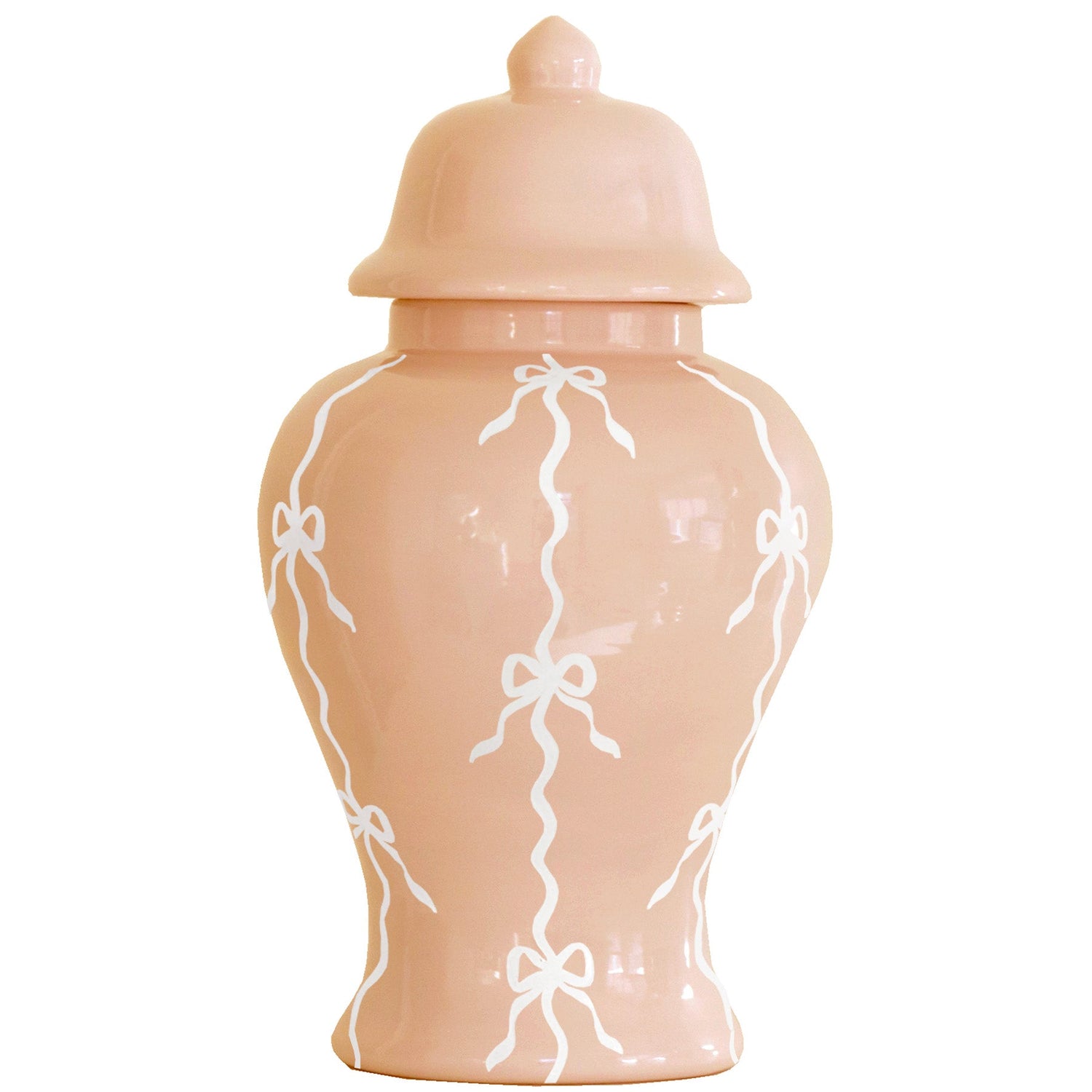 Bow Stripe Ginger Jars in Coral