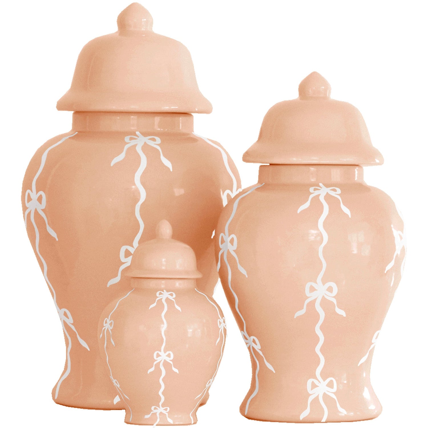 Bow Stripe Ginger Jars in Coral