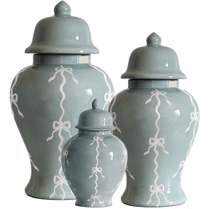 Bow Stripe Ginger Jars in Lamb's Ear Blue