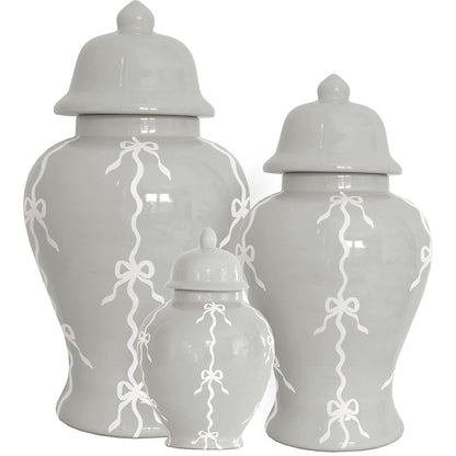 Bow Stripe Ginger Jars in Light Gray