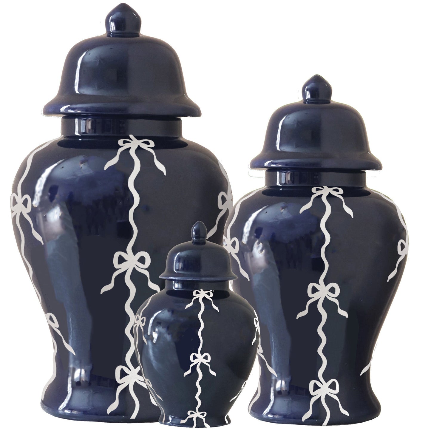 Bow Stripe Ginger Jars in Navy Blue