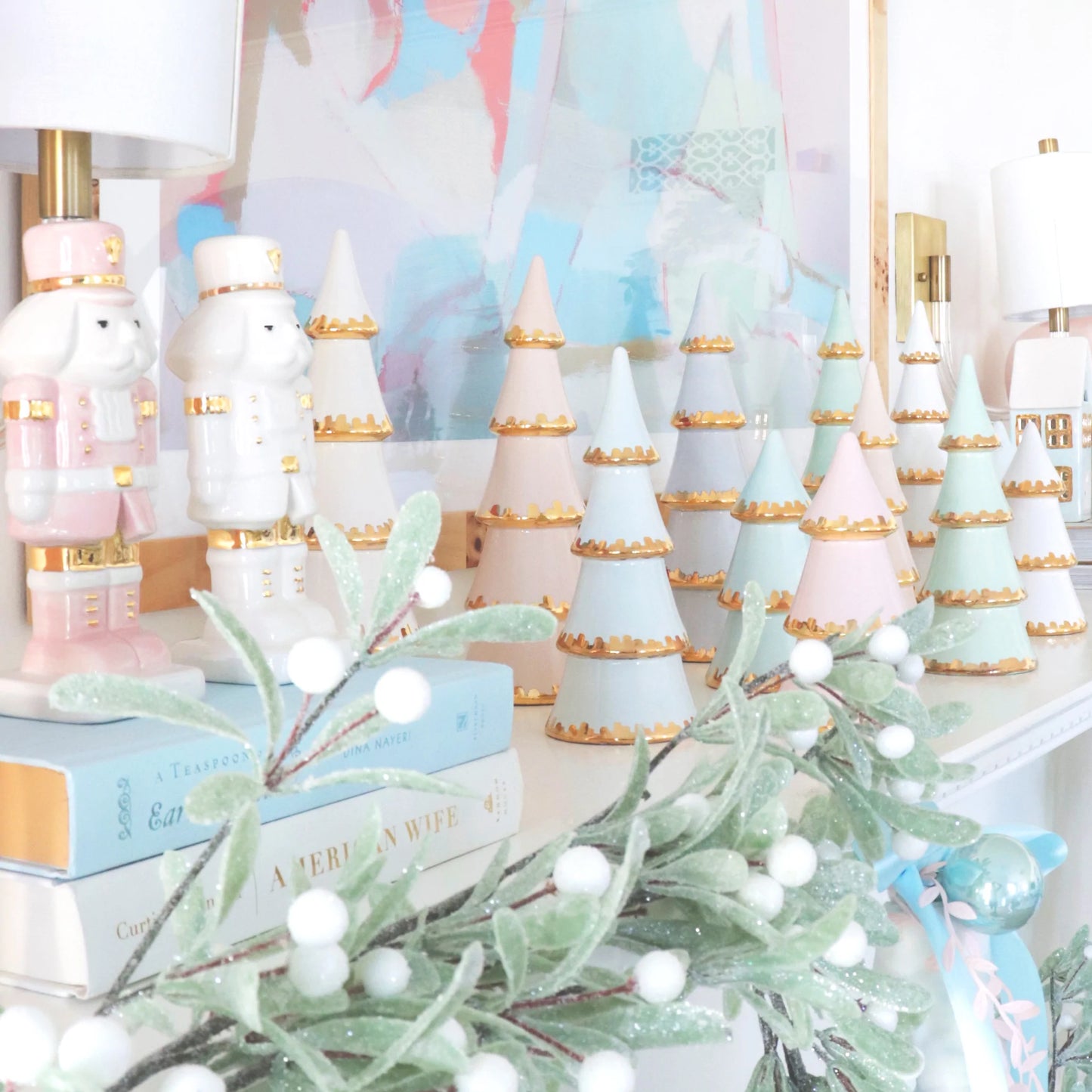 Aqua Christmas Trees with 22K Gold Brushstroke Accent