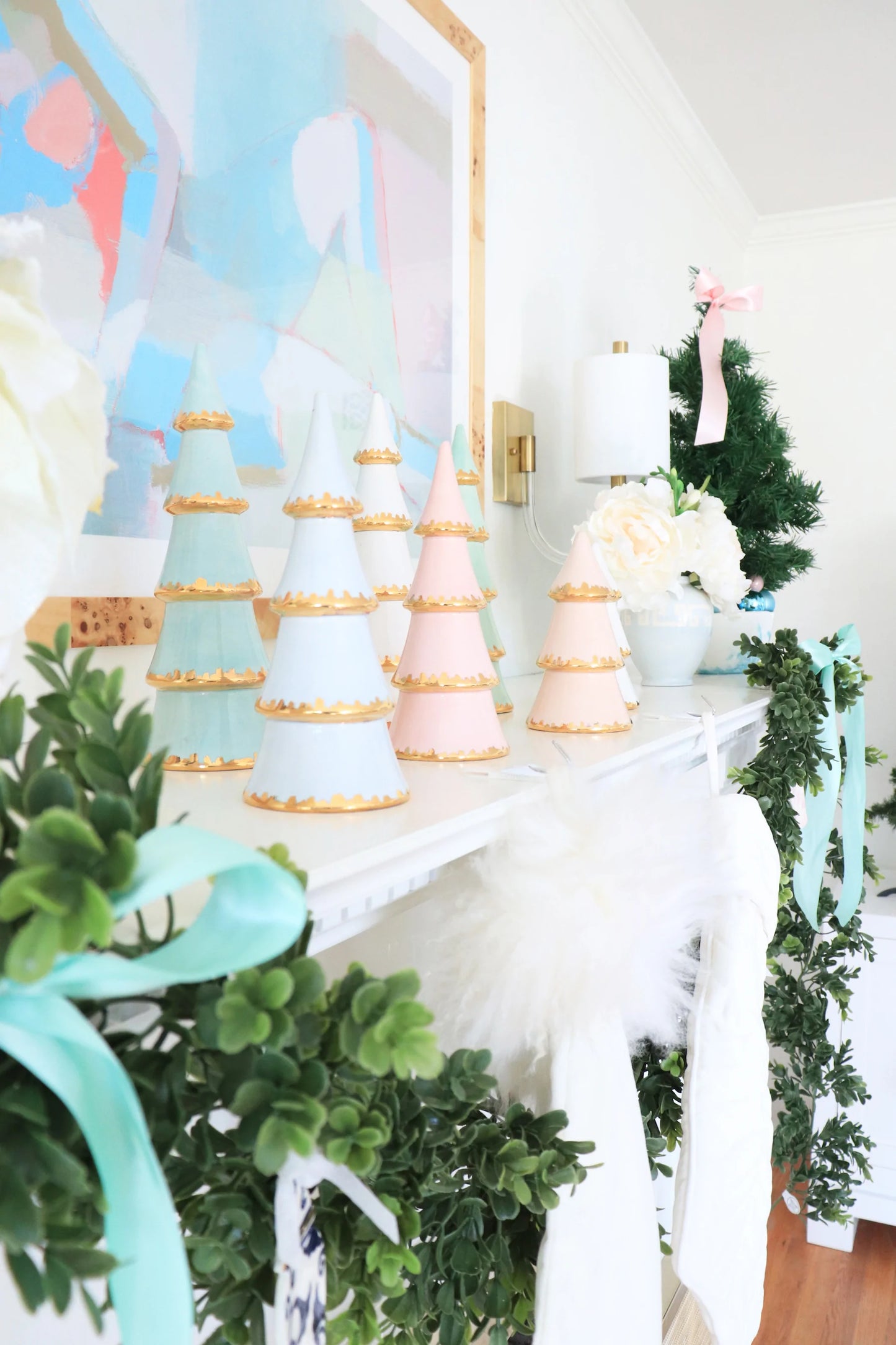 Sea Glass Christmas Trees with 22K Gold Brushstroke Accent