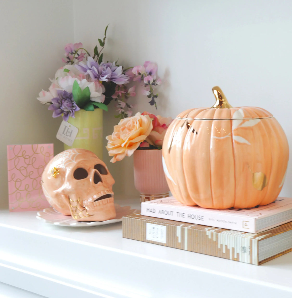 "Mr. Bones and Charlotte" Skull Decor with 22K Gold Accents- Sheer Orange | Wholesale