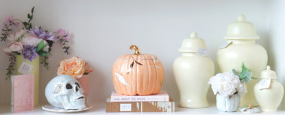 Layered Leaves Pumpkin Jars with 22K Gold Accents in Light Blue | Wholesale