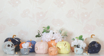 Layered Leaves Pumpkin Jars with 22K Gold Accents in Light Blue | Wholesale