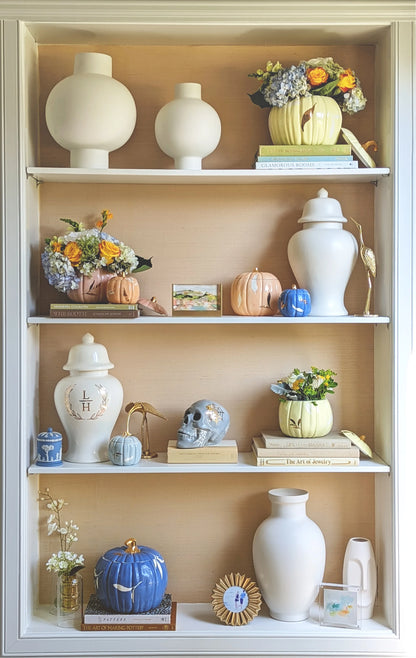 Layered Leaves Pumpkin Jars with 22K Gold Accents in French Blue