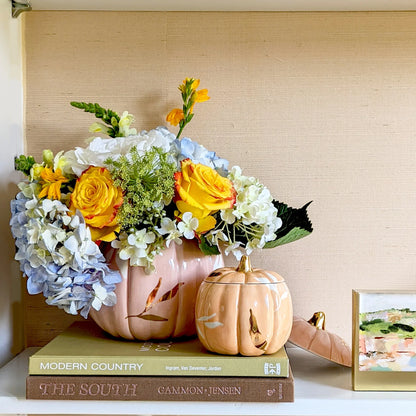 Layered Leaves Pumpkin Jars with 22K Gold Accents in Blush | Wholesale