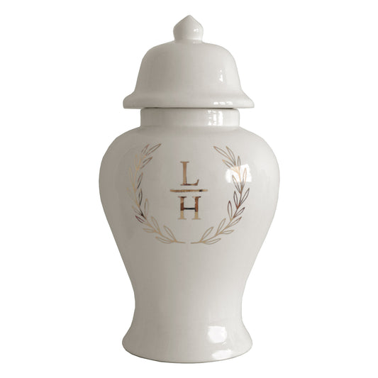 Laurel Wreath Monogram Ginger Jars in Beige