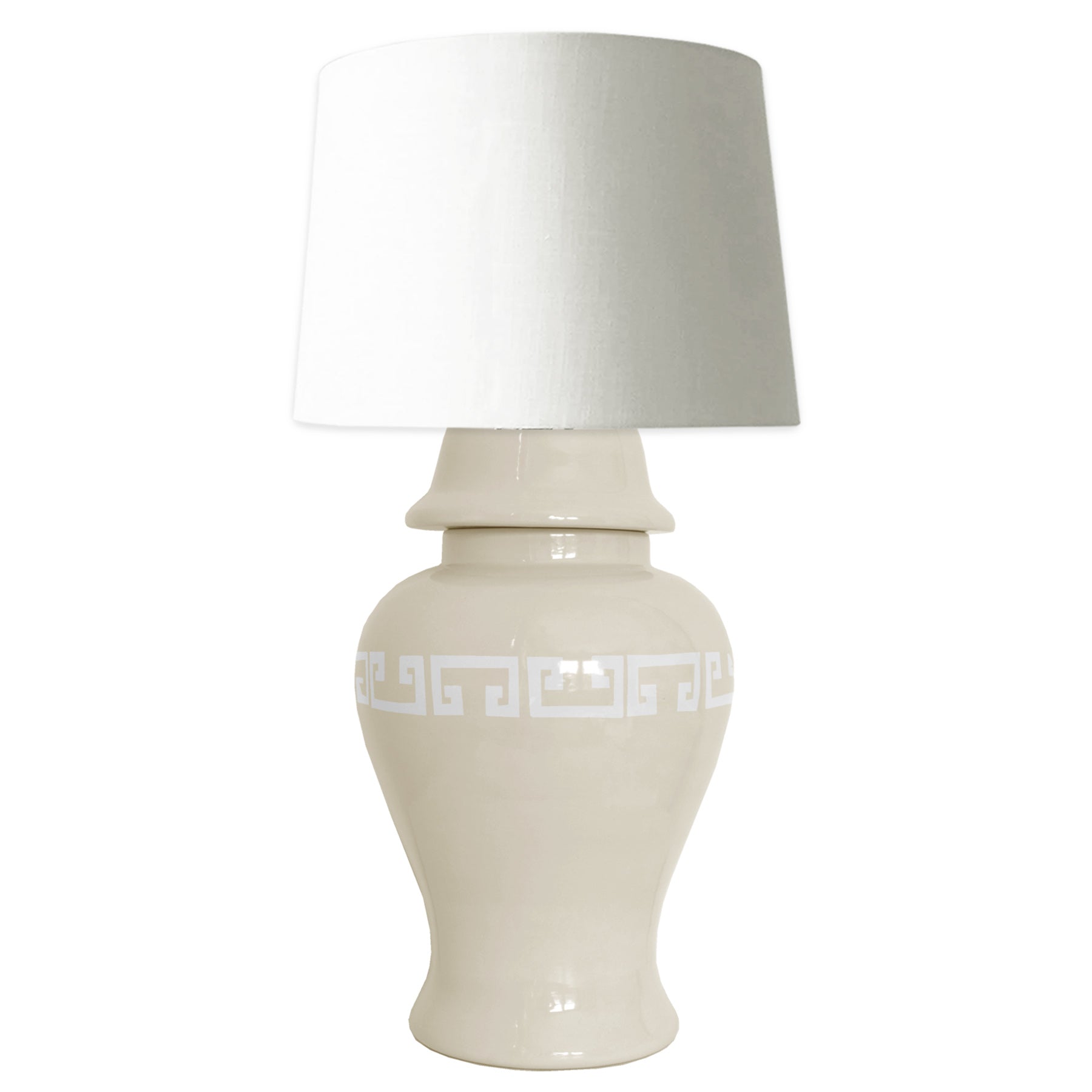 Beige Greek Key Ginger Jar Lamp - Large Ginger Jar Lamp