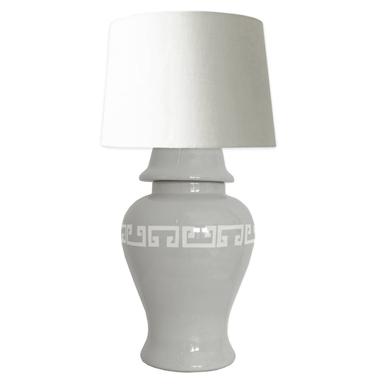 Light Gray Greek Key Ginger Jar Lamp | Wholesale