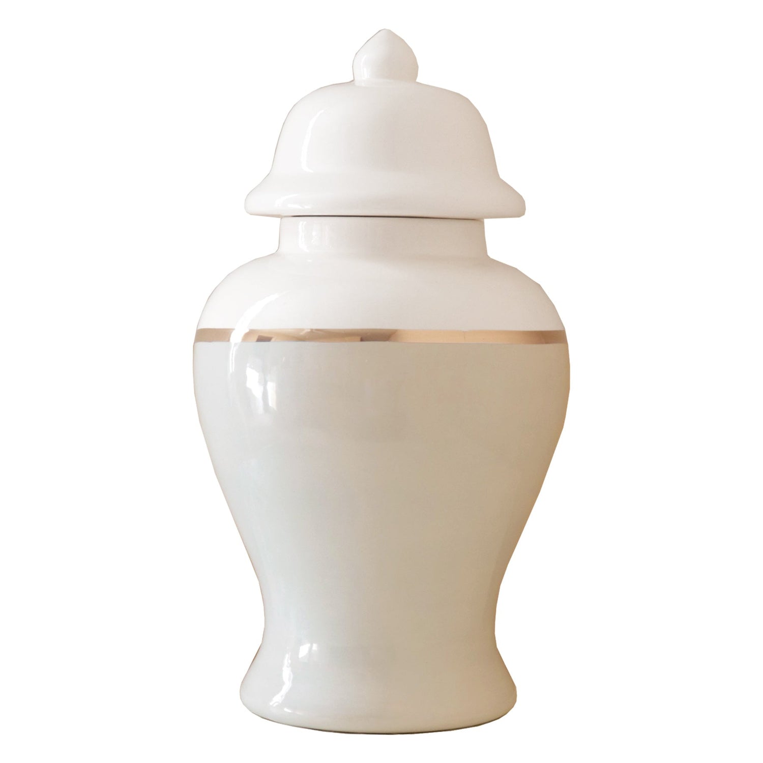 Beige Color Block Ginger Jar with Gold Accent