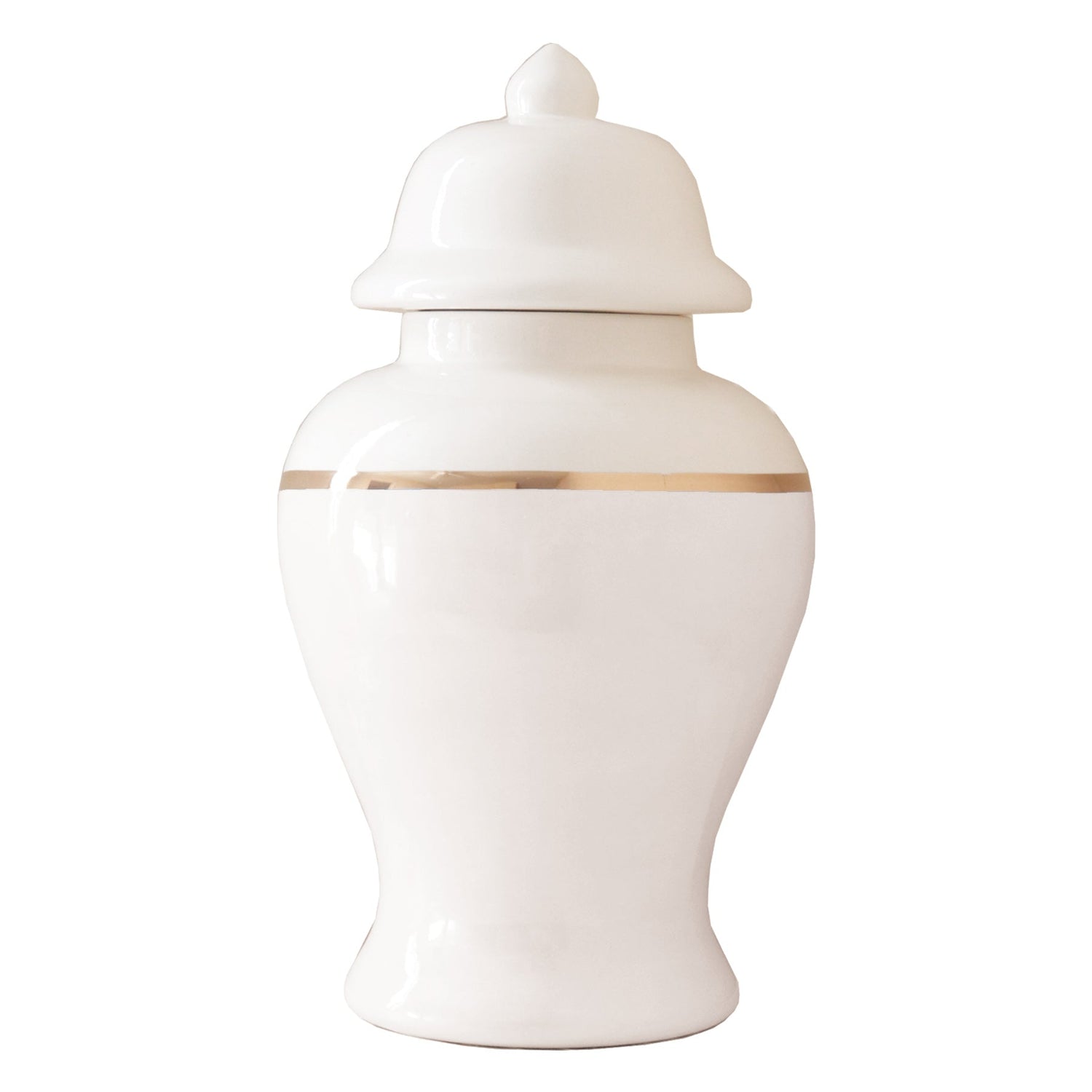 White Color Block Ginger Jar with Gold Accent