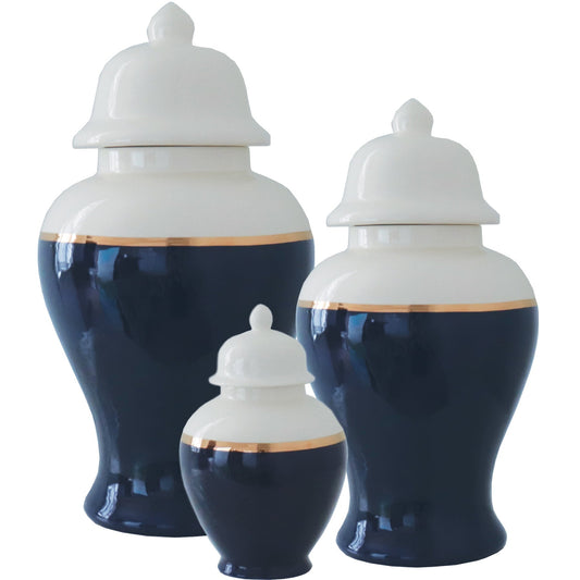 Navy Blue Color Block Ginger Jar with Gold Accent | Wholesale