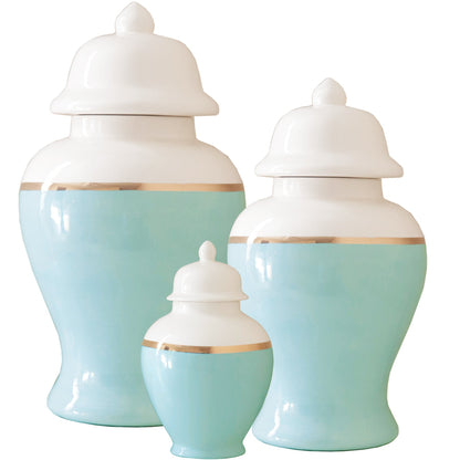 Robin's Egg Blue Color Block Ginger Jar with Gold Accent | Wholesale