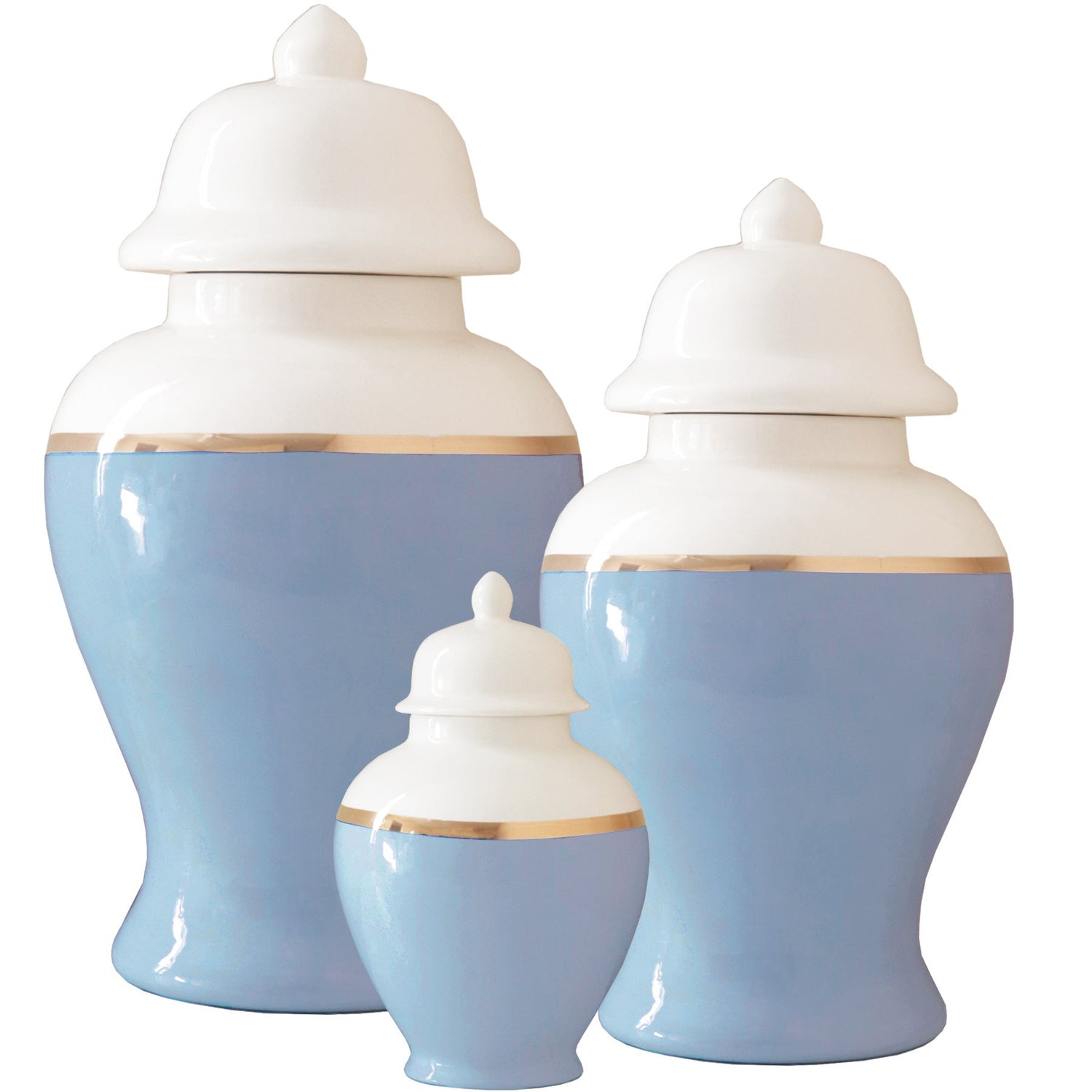 Serenity Blue Color Block Ginger Jar with Gold Accent