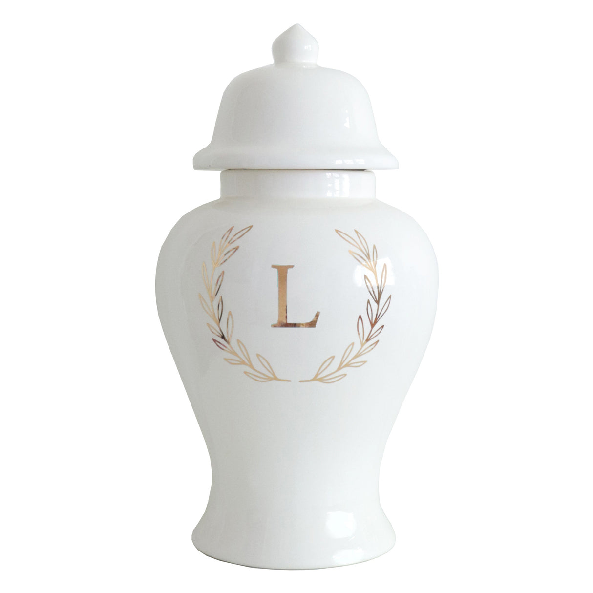 Single Letter Laurel Wreath Monogram Ginger Jars in White