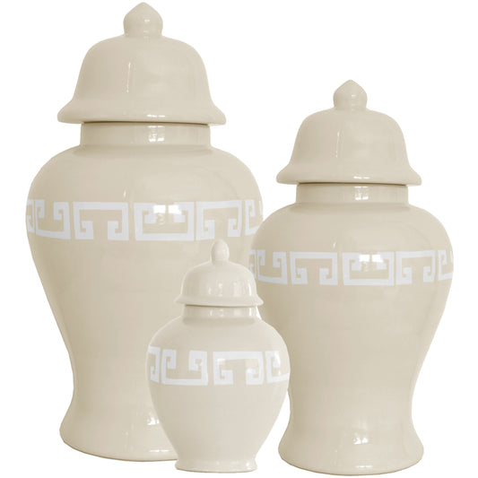 Beige Greek Key Ginger Jars | Wholesale