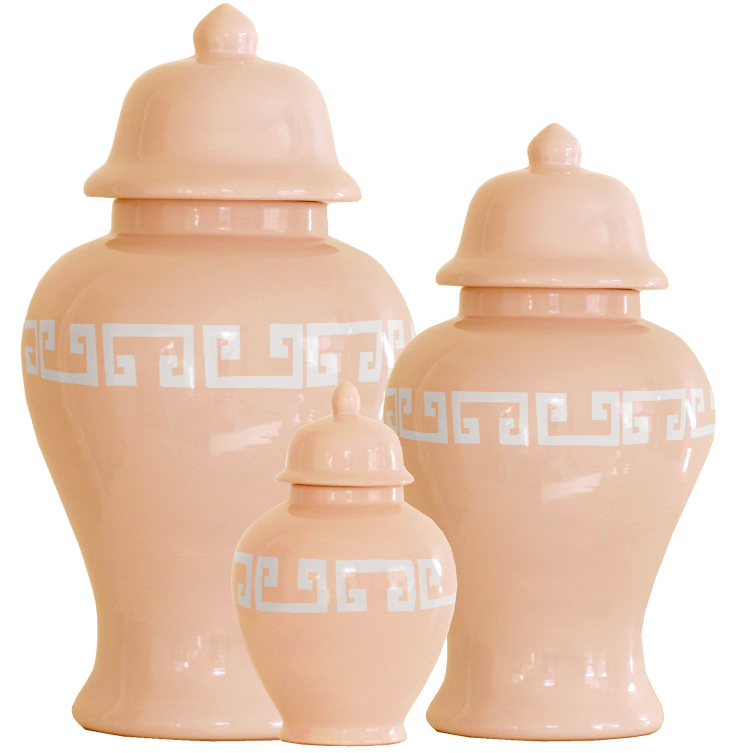 Coral Greek Key Ginger Jars