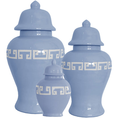 French Blue Greek Key Ginger Jars