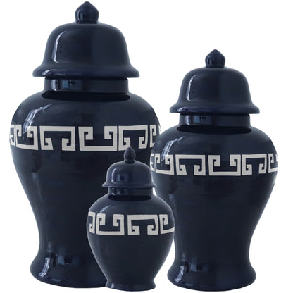 Navy Blue Greek Key Ginger Jars