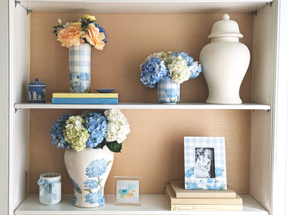 Lo Home x Chapple Chandler Gingham Column Vase with Hydrangea Accents