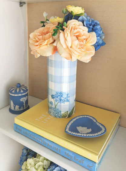 Lo Home x Chapple Chandler Gingham Column Vase with Hydrangea Accents