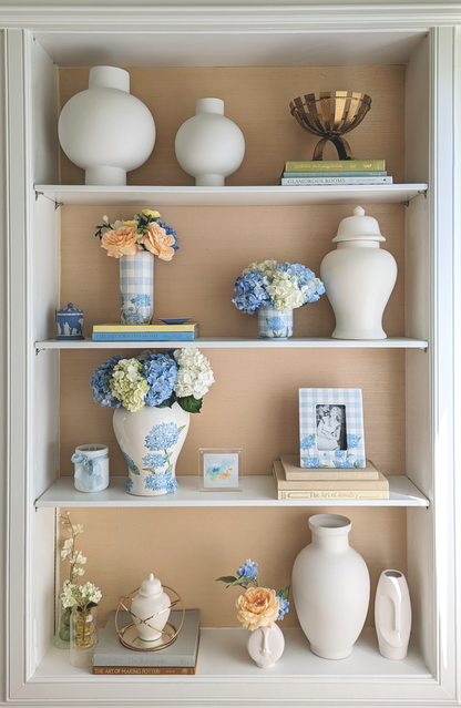 Lo Home x Chapple Chandler Gingham Column Vase with Hydrangea Accents