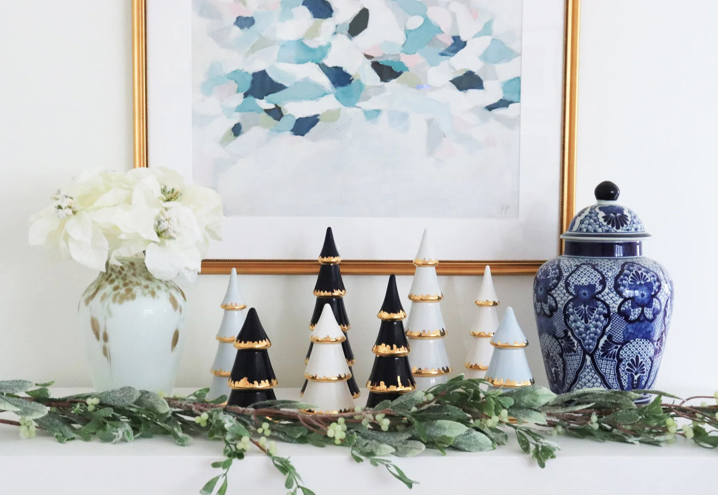 White Christmas Trees with 22K Gold Brushstroke Accent