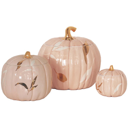 Layered Leaves Pumpkin Jars with 22K Gold Accents in Blush | Wholesale