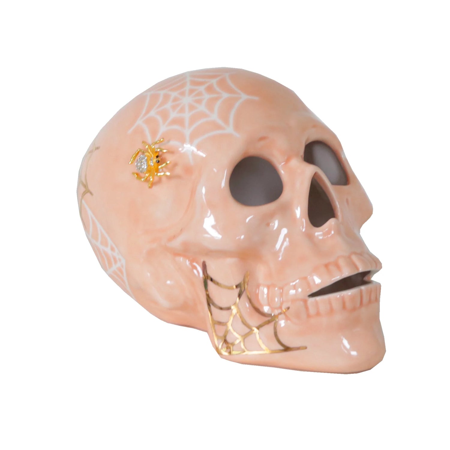 "Mr. Bones and Charlotte" Skull Decor with 22K Gold Accents- Sheer Orange