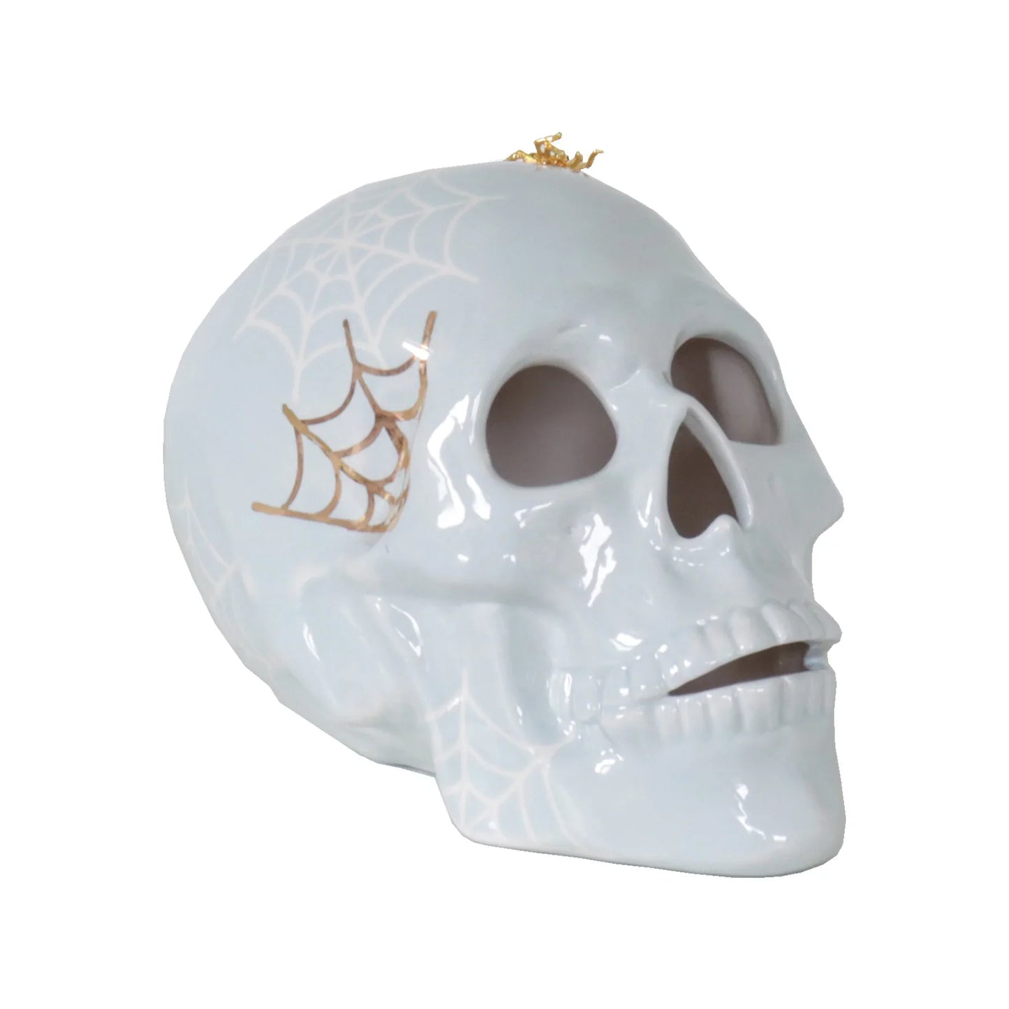 "Mr. Bones and Charlotte" Skull Decor with 22K Gold Accents- Light Blue | Wholesale