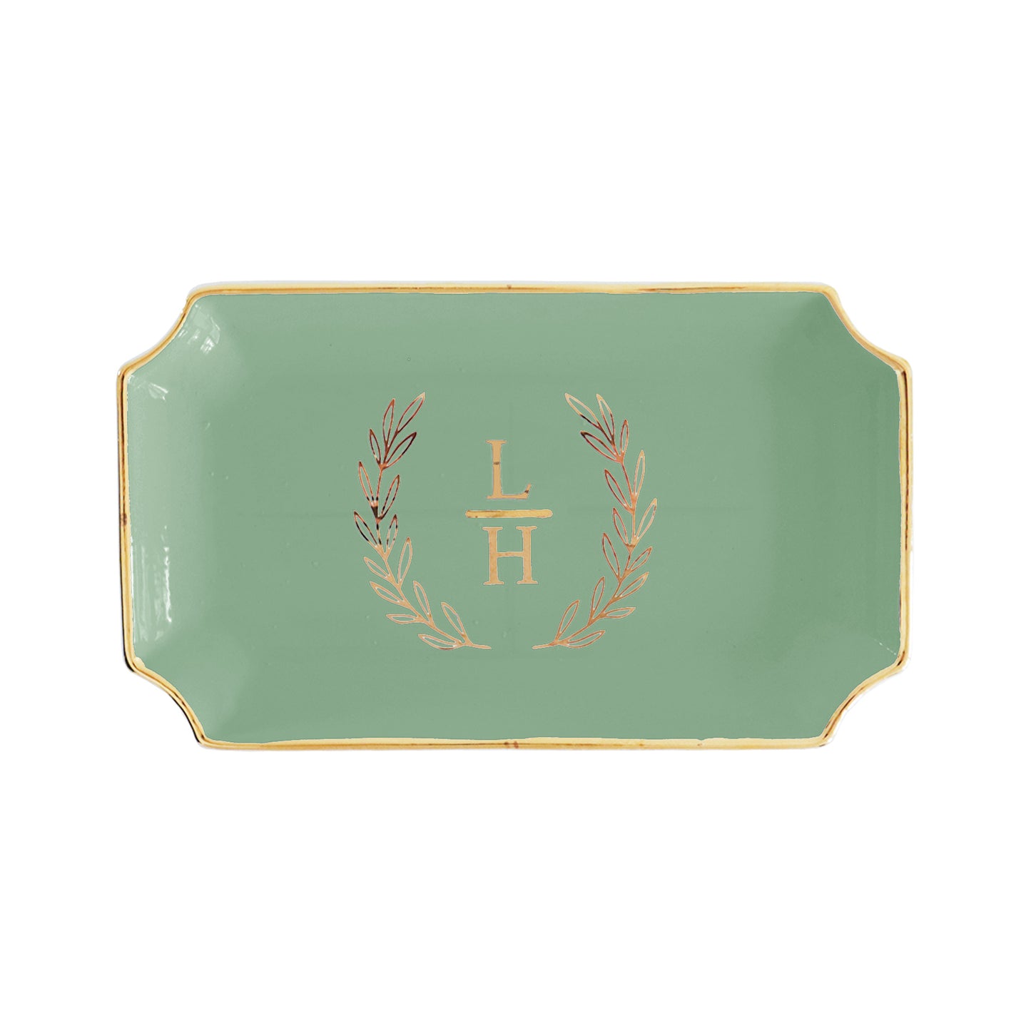 Laurel Wreath Monogram Trays with Gold Accent