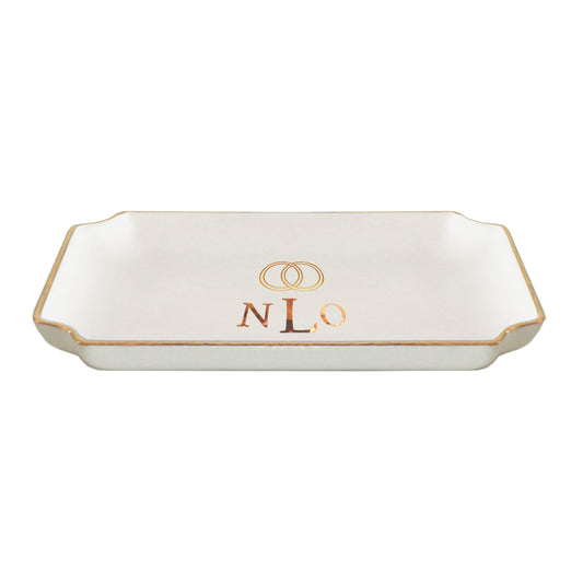 Wedding Keepsake Monogrammed Tray with Simple Bands